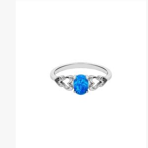 Blue lab created opal and sterling silver open heart ring.